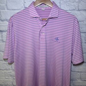Holderness & Bourne Mens Tailored Fit Striped Golf Polo Shirt Pink Blue Size L